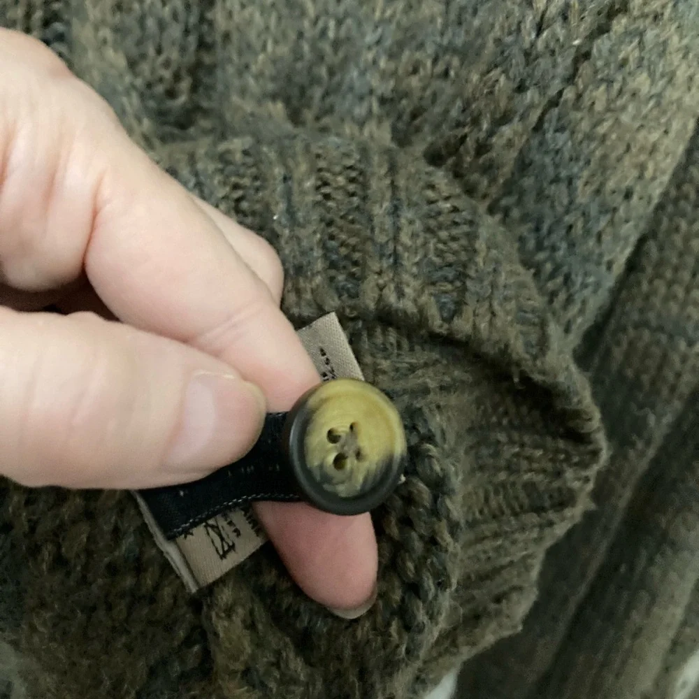 *Rainforest Khaki Green Mock Neck Cable Knit Wool Blend Small Henley Sweater #PW